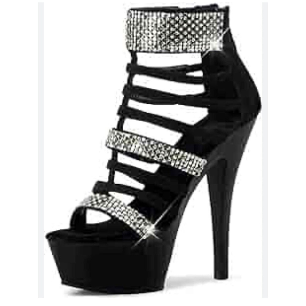 Pleaser Women's Black Exotic Fetish High Heels,Rhinestones Gladiator Size 8 NEW